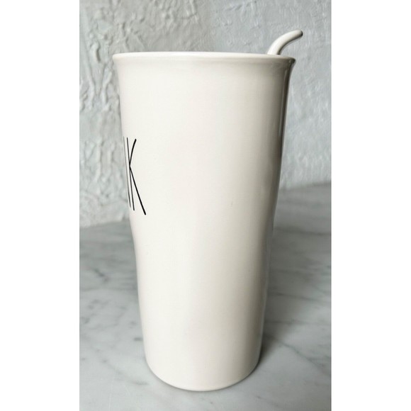 Rae Dunn Ivory Tall DRINK Ceramic Mug with Lid Artisan Collection Coffee Cup - Picture 4 of 7